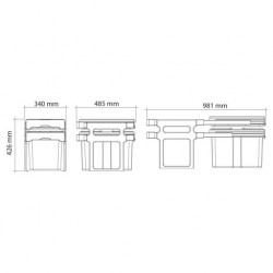 Schéma technique Poubelle monobac coulissante 34L