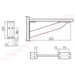 Schéma technique Console de bar droite fixation frontale sur le meuble