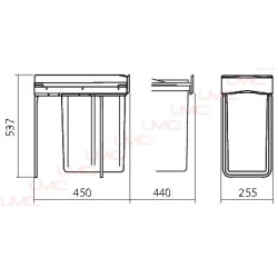 Schéma technique Poubelle coulissante à sortie totale 40 L