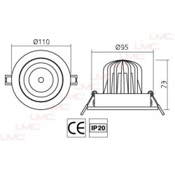 Schéma technique Spot LED rond à encastrer